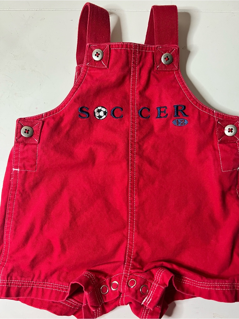 Vintage Circo Red Baby Soccer Romper Overalls Adjustable Strap Back Pockets 6-9M